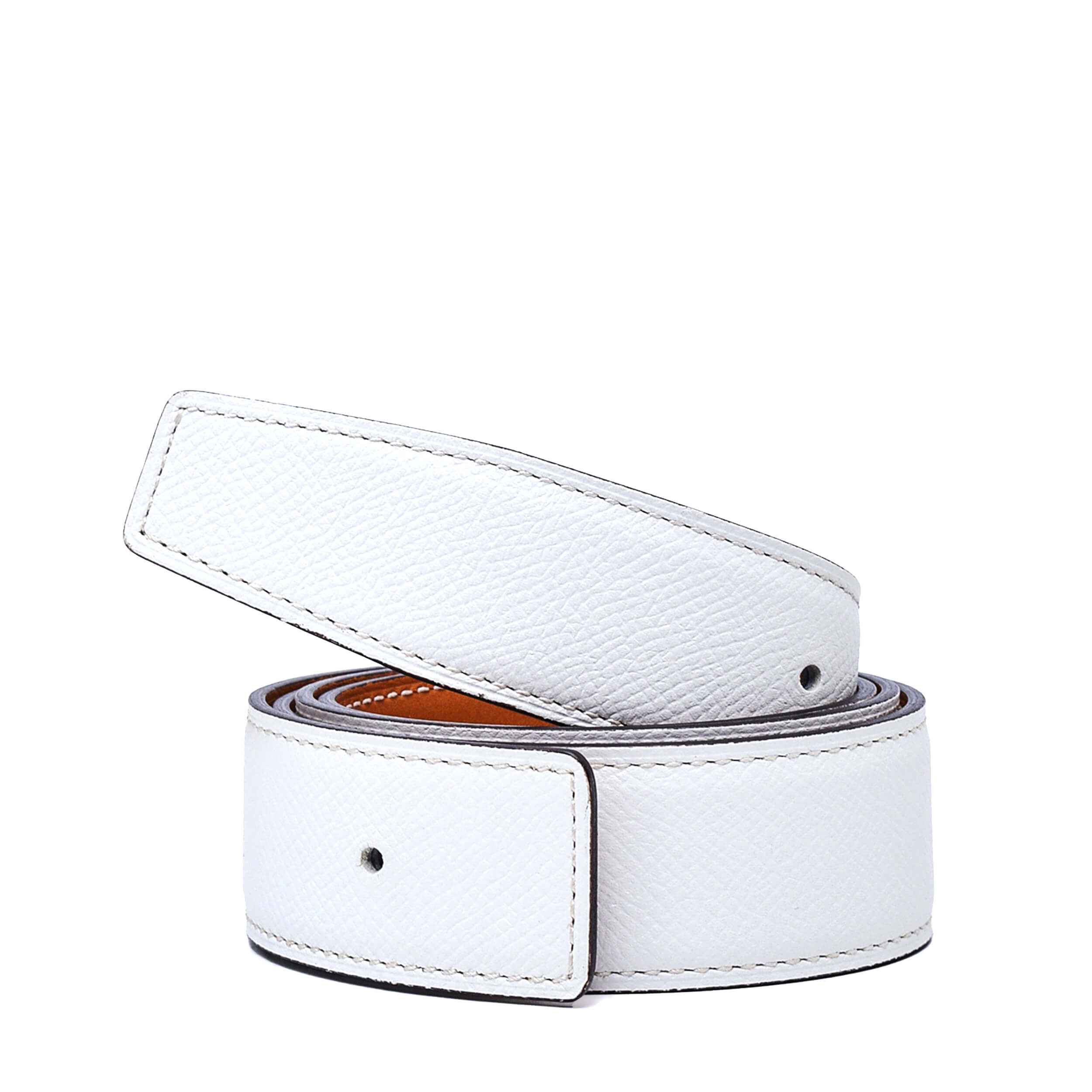 Hermes - White&Gold Togo Leather Reversible Belt / 85